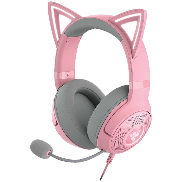 Casti gaming Razer Kraken Kitty V2, USB Type A, Quartz Edition